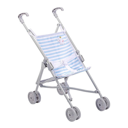 Jc Toys - Umbrella Foldable Pram for Dolls up to 45 cm, Ideal for Playing and Walking, White and Pink Stripes, Elephant Decoration, Designed by Berenguer, +2 Years Old