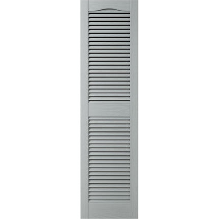 14 1/2"W x 48"H Lifetime Vinyl, Standard Cathedral Top Center Mullion, Open Louver Shutters, w/Installation Shutter-Lok's & Matching Screws (Per Pair), Platinum