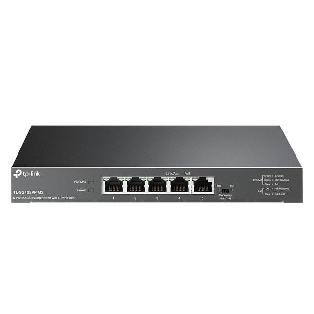 TP-Link TL-SG105PP-M2 | 5 Port 2.5 Gigabit Switch | Multi-Gigabit | 4 PoE++ Ports @123W | Fanless Metal Design | Plug & Play | PoE Auto Recovery | QoS & IGMP