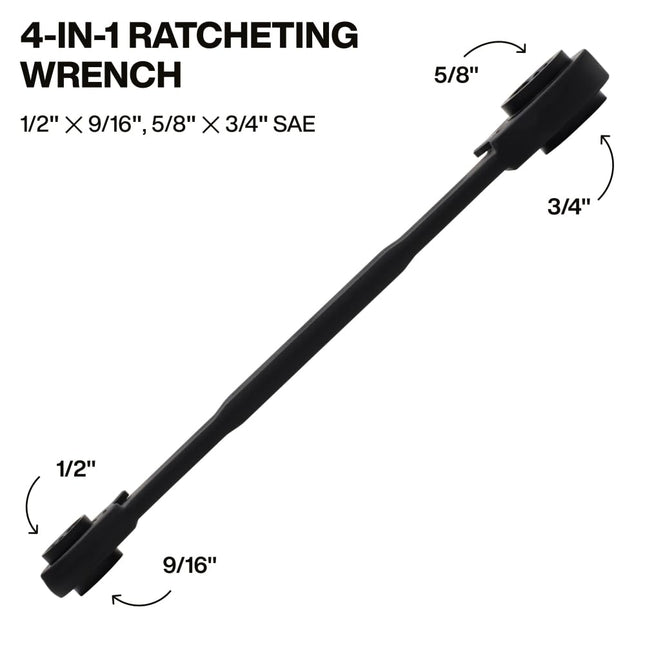 Klein Tools 68215 4-in-1 Ratcheting Wrench, Box Wrench, SAE Hex Sizes 1/2, 9/16, 5/8, 3/4-Inch, 90-Tooth Ratchet, Pass-Through Design
