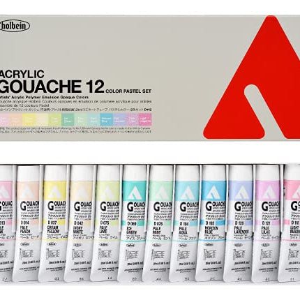 HOLBEIN ACRYLIC GOUACHE Acrylic Gouache (Opaque Acrylic Resin Paint), 0.7 fl oz (20 ml), Pastel Colors, Set of 12 Colors