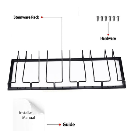 FOMANSH Wine Glass Rack - Under Cabinet Stemware Wine Glass Holder Glasses Storage Hanger 2 Pack Metal Organizer for Bar Kitchen 5 Rows Black