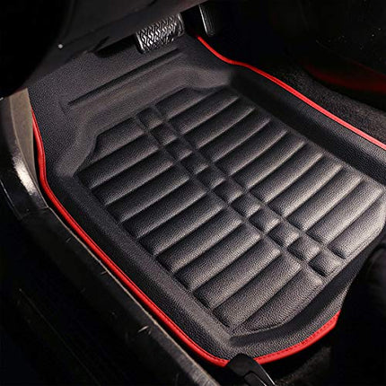 FH Group Automotive Floor Mats - PU Leather Floor Mats, Deep Dish Design, Floor Mats for Cars, Universal Fit Floor Mats Full Set, Floor Mats For Most Sedan, SUV, Truck Floor Mats Red Black