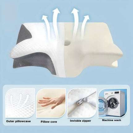 Memory Foam Pillow, 2 in 1 Cervical Pillow for Neck Pain Relief, Ergonomic Neck Support Pillows for Side, Back & Stomach Sleepers with Removable Pillowcase