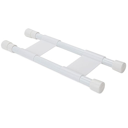 Camco 17" RV Double Cupboard Bar, Holds Food and Drinks in Place During Travel, Prevents Messy Spills, Spring Loaded and Extends Between 10" and 17" - White ( 44093)