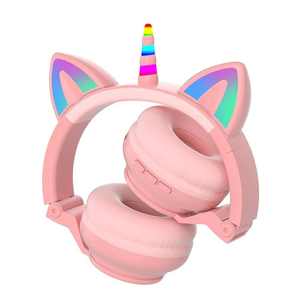 Unicorn Kids Headphones,Unicorn Bluetooth Headphones Foldable for Girls Boys Toddlers Phones pad/Amazon fire/Tablet,Light Up Kids Wireless Headphone Birthday Gifts (Pink)