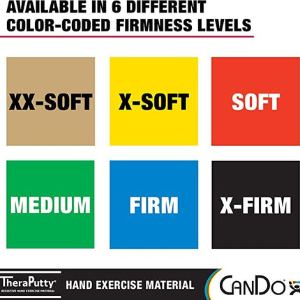 CanDo TheraPutty Standard Hand Exercise Putty For Rehabilitation, Exercises, Hand Therapy, Occupational Therapy, Hand Strengthening, Improve Motor Skills, Stress Relief, 6 Piece Set (Tan, Yellow, Red, Green, Blue, Black)