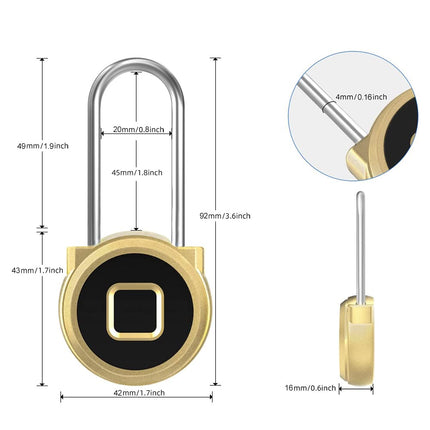 Fingerprint Padlock eLinkSmart Long Padlock with 45MM Shackle Weatherproof 1000 App User Combination Locker Lock for Gym Locker Fence Garden Cupboard Cabinet Gold