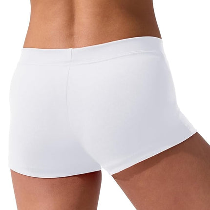 Capezio Boy Cut Low Rise Shorts, TB113 Mini Yoga Shorts for Women, Micro Short Activewear for Dance, Workouts, Gym, Exercise, Hot Pants, White, Large