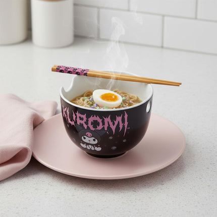 Silver Buffalo Sanrio Hello Kitty and Friends Kuromi Ceramic Ramen Noodle Rice Bowl with Chopsticks, Microwave Safe, 20 Ounces