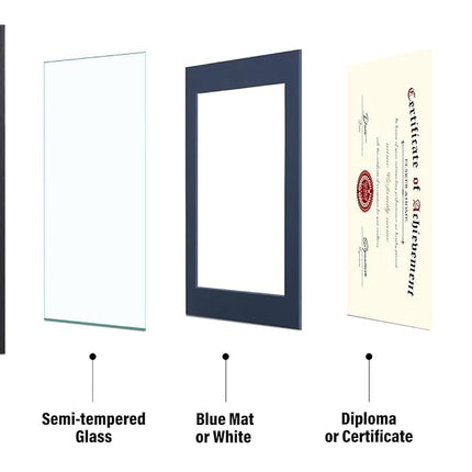 Cadres pour certificats ELSKER&HOME 8,5 x 11 noir, conviennent aux diplômes 8,5 x 11 avec passe-partout bleu ou 11 x 14 sans passe-partout, verre incassable, cadre pour documents, diplômes, photos, récompenses pour table ou mur.