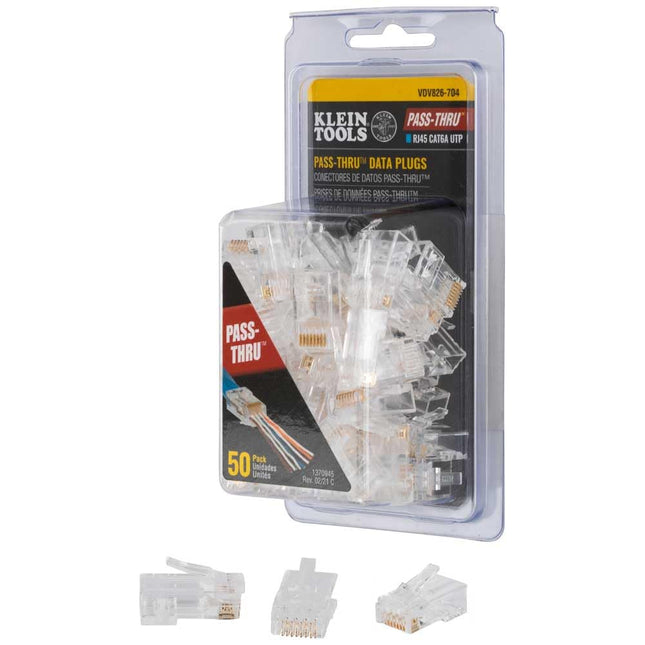 Klein Tools VDV826-704 Modular Data Plug for CAT6A and Larger Diameter CAT6 Indoor or Outdoor Ethernet Cable, 50 Pack