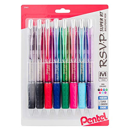 Pentel of America R.S.V.P. Super RT Retractable Ballpoint Pen, Assorted, Pack of 8