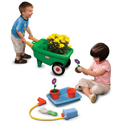 Little Tikes 2-in-1 Garden Wheelbarrow - Green Fun for Toddlers - Active Play - Includes Real Water Sprayer, Flower Pots, Fabric Shade, & More - Ages 2 to 5 Years