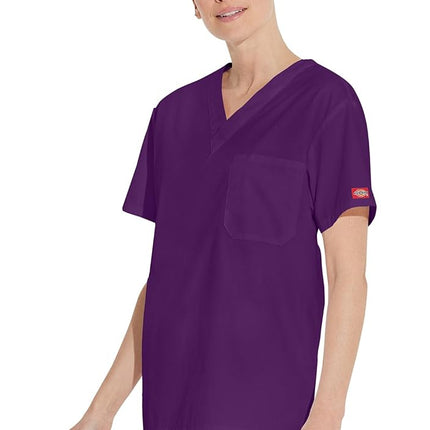 Dickies EDS Signature Men & Women Scrubs Top Tuckable V-Neck 83706, Eggplant, XS