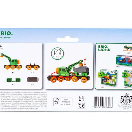 BRIO World Clever Crane Wagon for Kids Age 3 Years Up - Wooden Railway Train Accessories and Add Ons