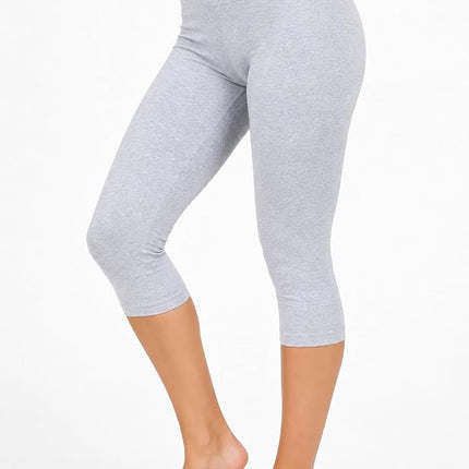 Zenana Premium Cotton Regular and Plus Size 15 INCH Capri Leggings, Heather Grey, XL