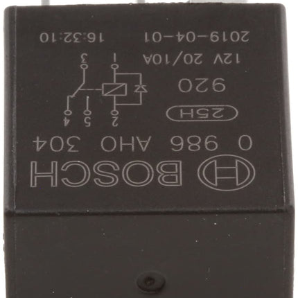 Bosch Automotive 0986AH0304 Micro Relay 12V 20A 5 Terminals IP5K4 Temperature Resistance -40°C to 85°C