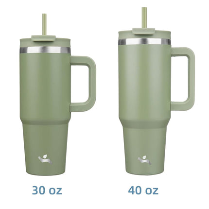 Gobelet Konokyo 40 oz avec poignée et 2 pailles, bouteille d'eau isolée 2 en 1 avec couvercle, tasse de voyage à café en acier inoxydable, vert armée