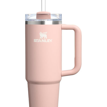 Vaso Stanley Quencher H2.0 con asa y pajita, tapa Flowstate de 3 modos, compatible con portavasos de coche, acero inoxidable, aislado, sin BPA, color Frosted Peach, 0,9 litros