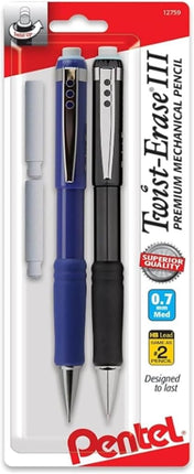 Pentel� Twist-Erase� III Mechanical Pencils, 0.7mm, Assorted Barrel Colors, Pack Of 2 Pencils
