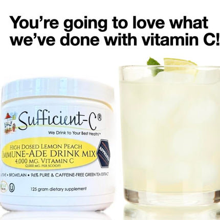 Sufficient-C - High Dose Vitamin C Lemon Peach Immune-Ade Drink Mix - 125 Grams