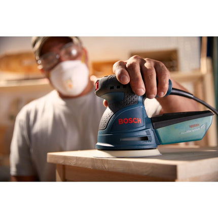 BOSCH ROS20VSC Palm Sander 2.5 Amp 5 Inch Corded Variable Speed Random Orbital Sander, Polisher Kit with Dust Collector and Soft Carrying Bag