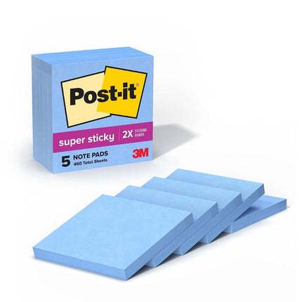 Post-it Super Sticky Notes, 3 x 3-Inches, Mediterranean Blue, 5-Pads/Pack (654-5SSBW) by Unknown