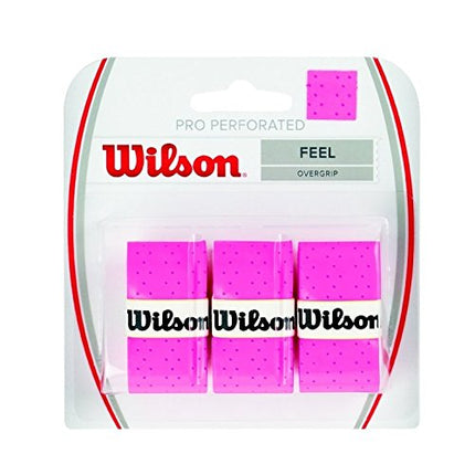 Wilson Pro Overgrip Perforé Lot de 3 - Blanc, Vert, Rose - Tennis - Badminton - Squash