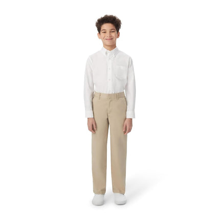 French Toast Husky Boys' Flat Front Double Knee Pant, Heather Gray, 18H