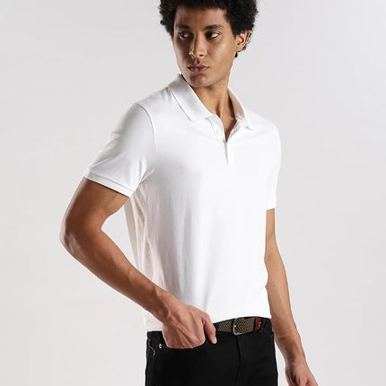 Calvin Klein Men's Monogram Pique Short Sleeve Cotton Polo Shirt, Bright White, XXL
