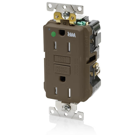 Leviton GFWT1-HG 15A-125V Tomacorriente GFCI Dúplex de Auto Prueba Extra Resistente Grado Hospitalario Resistente a Manipulaciones/Clima, 15 Amperios, Marrón
