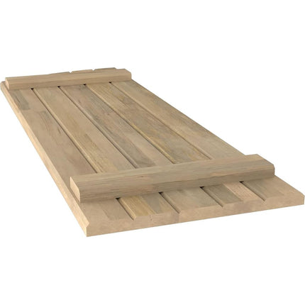 Ekena Millwork ARW101BE518X51UNH Americraft Five 2 Exterior Real Wood Joined Board-n-Batten Shutters w/Elliptical Top (Per Pair), 17 1/2"W x 51"H, Unfinished