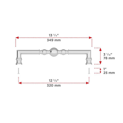 Richelieu Hardware BP8789320140 Firenze Collection 12 5/8-inch (320 mm) Center-to-Center Chrome Traditional Round Cabinet and Drawer Pull Handle for Kitchen, Bathroom, and Furniture