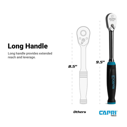 Capri Tools 3/8 in. Drive Fine 90-Tooth Ratchet, Ergonomic Soft Grip, 9.5 in. Long