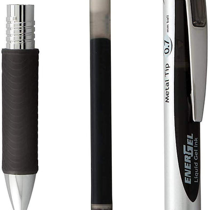 Pentel Energel 0.7 MM RTX Bolígrafo retráctil de gel líquido de lujo, paquete a granel de 10 unidades de tinta negra, línea media, punta metálica, bolígrafos premium ideales para oficina, escuela y hogar para mujeres y hombres BL77BP10A