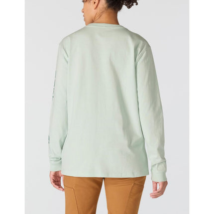 Carhartt Women's Loose Fit Heavyweight Long-Sleeve Logo Sleeve Graphic T-Shirt, Smoked Teal, S