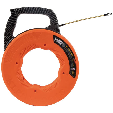 Fish Tape, Multi-Groove Fiberglass Wire Puller with Spiral Steel Leader, Optimized Housing and Handle, 100-Foot x 0.182-Inch Klein Tools 56380