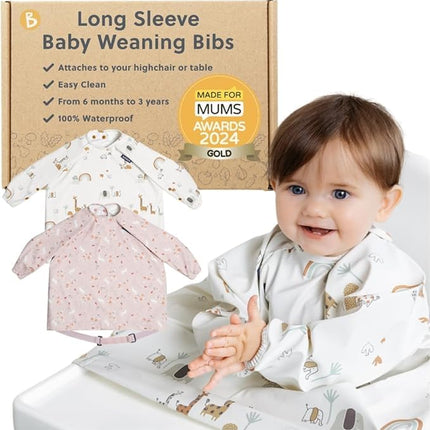 BIBaDO Long Sleeve Waterproof Baby Bib, Floral & Serengeti