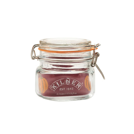 Kilner Square Clip Top Jar 0.5 Litre (500ml) Airtight Glass Jar for Storing Chutneys Pickled Fruits Rice Lentils Dry Foods