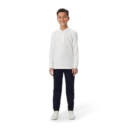 Camisa tipo polo de piqué de manga larga French Toast para uniforme escolar de niños y niñas, blanca, 14-16 Husky