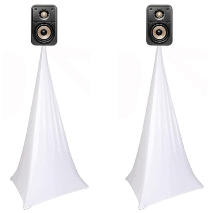4 Pack Speaker Stand Cover Tripod Scrim, DJ Speaker Stand Scrim Tripod Cover with 360 Degree Coverage (White-Four Pack)