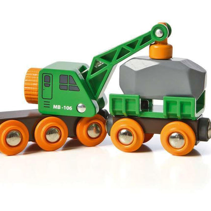BRIO World Clever Crane Wagon for Kids Age 3 Years Up - Wooden Railway Train Accessories and Add Ons