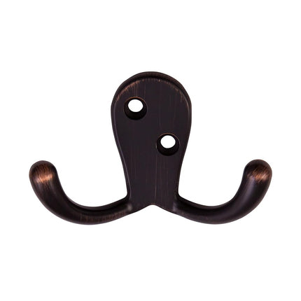 Design House Coat Hooks, Double Prong Hooks, Wall-Mounted, Steel Construction, Bath Robe & Towel Hooks, Oil Rubbed Bronze, 5-Pack, 2.86 in. W x 1.65 in. H x 0.98 in. D, 207738