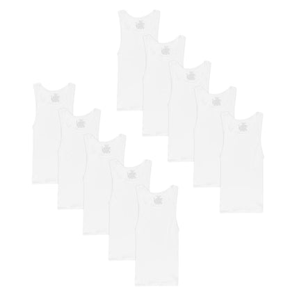 Hanes Boys’ Tank Cotton Undershirt, EcoSmart, 10 Pack, White