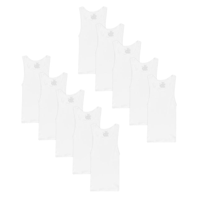 Hanes Boys EcoSmart Cotton Tank Undershirt 5-Pack, White - 10 Pack, Large