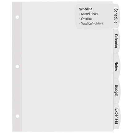 Separadores de etiquetas grandes blancas imprimibles Avery Big Tab con Easy Peel, 5 pestañas, 20 juegos (14440)