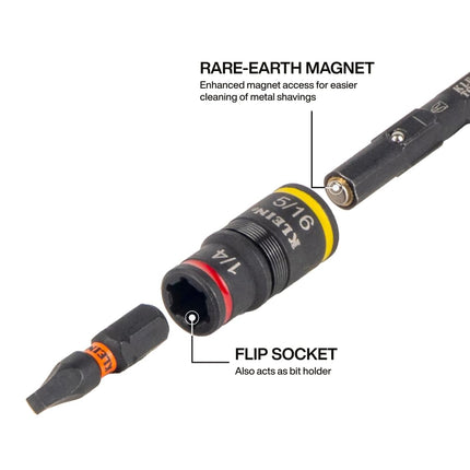Klein Tools 85091HD Flip Socket Conduit Reamer, 3-in-1 Impact-Rated Tool for 1/2-Inch, 3/4-Inch, 1-Inch Conduit, Magnetic Bit Holder