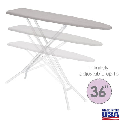 Tabla de planchar de tamaño completo fabricada en EE. UU. por Seymour Home Products (Gris claro) | Incluye funda y acolchado | Tabla de planchar con 4 patas de acero para soporte adicional | Cuenta con parte superior perforada para el flujo de vapor