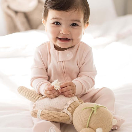 Burt's Bees Baby Pijamas de una pieza de algodón 100 % orgánico suave, con pies antideslizantes Bee Grip, esenciales para recién nacidos y niños pequeños, canalé sólido rosa, canalé sólido rosa, 0-3